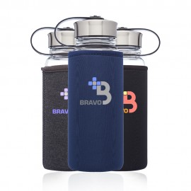 Kangaroo Glass Bottles in Neoprene Pouch 25 oz with Logo