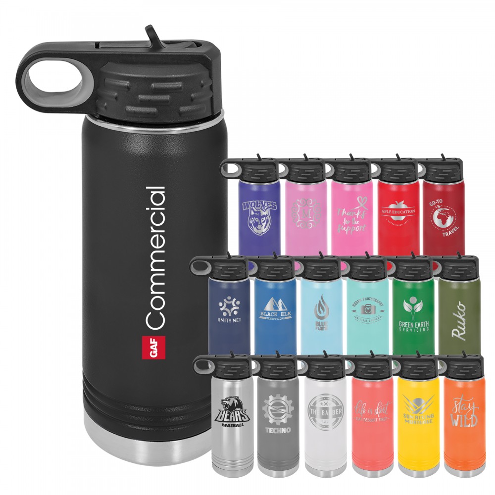 Customized PolarFlask - 20 oz. Polar Camel Water Bottle, Flip Top Straw Lid, Vacuum Insulated Stainless Steel