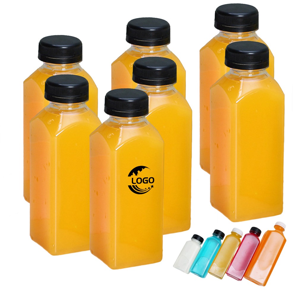 MOQ 50pcs 12oz Plastic Clear Square Juice Bottle with Logo