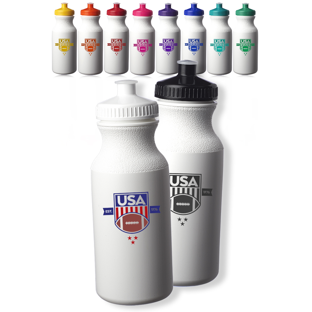 White Water Bottles with Push Cap - 20 oz with Logo