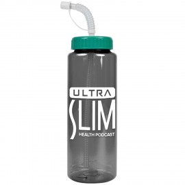 32 Oz. Transparent Guzzler Sports Bottle w/Straw Lid with Logo