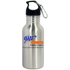 Promotional 16 Oz. Wide Mouth Stainless Steel Water Bottle with Carabiner