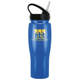 Logo Branded 24 Oz. Contour Bottle w/Sport Sip Lid & Straw - Solid Colors