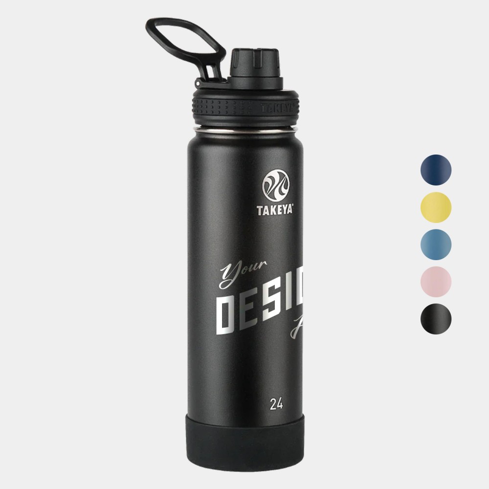 24 oz Takeya Stainless Steel Insulated Active Water Bottle w/ Spout Lid with Logo