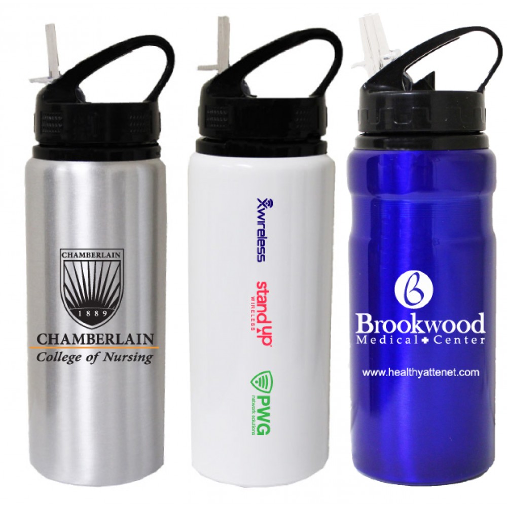22 Oz. Wide Mouth Aluminum Water Bottle with Straw Drink Spout with Logo 22 Oz. Wide Mouth Aluminum Water Bottle with Straw Drink Spout with Logo