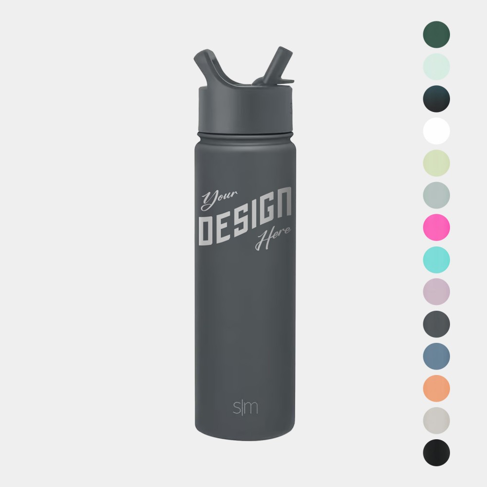 22 oz Simple Modern Stainless Steel Insulated Water Bottle w/ Straw Lid with Logo