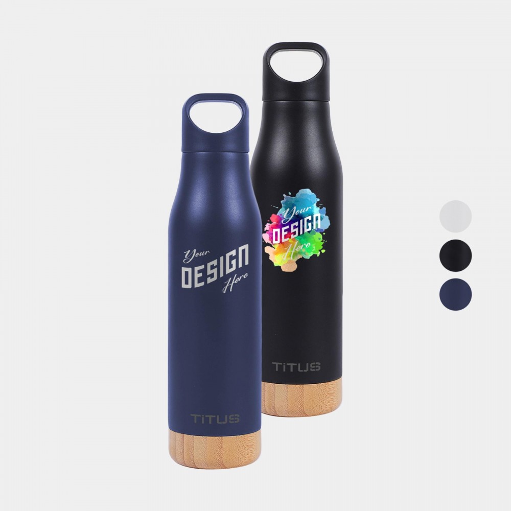 Premium 17 oz TiTUS Stainless Steel Water Bottle with Wood Base with Logo