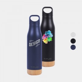 Premium 17 oz TiTUS Stainless Steel Water Bottle with Wood Base with Logo