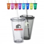 Double Wall Acrylic Tumblers With Straws - 16 oz with Logo