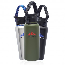 Logo Branded Stainless Steel Water Bottles with Strap - 34 oz