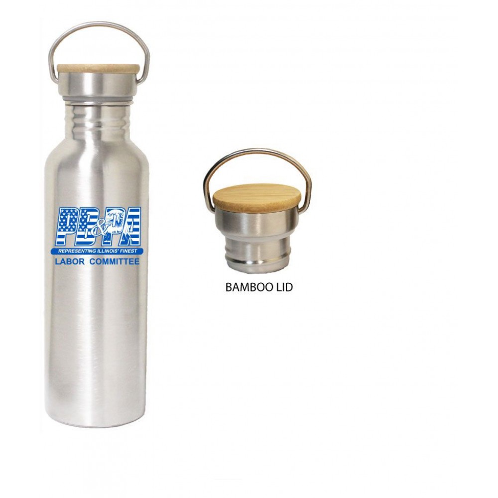 Customized 25 Oz. Stainless Steel Wide Opening Water Bottle w/ bamboo or metal lid