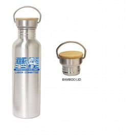 Customized 25 Oz. Stainless Steel Wide Opening Water Bottle w/ bamboo or metal lid