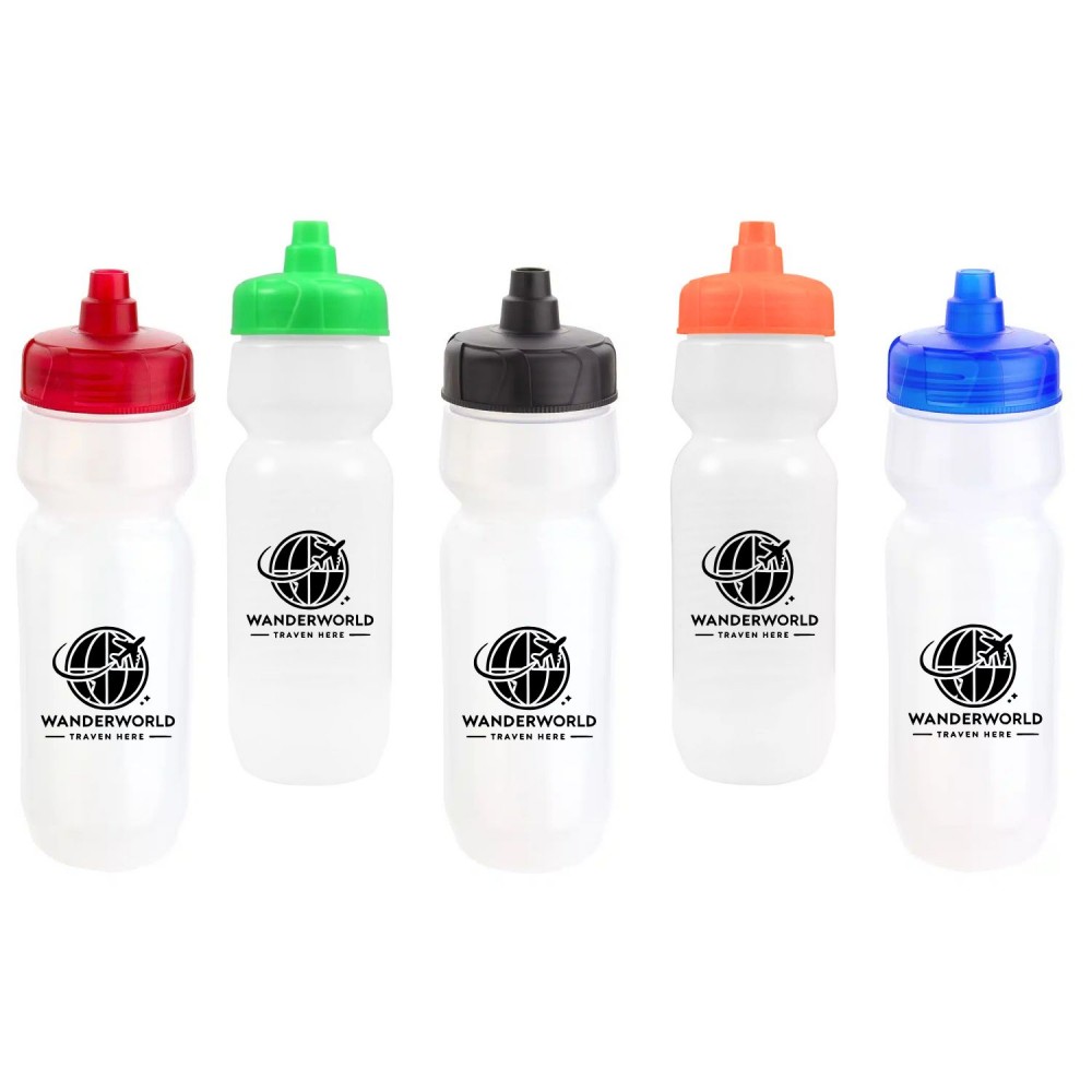 24 Oz. Quencher White Bottle with Color Lids with Logo 24 Oz. Quencher White Bottle with Color Lids with Logo