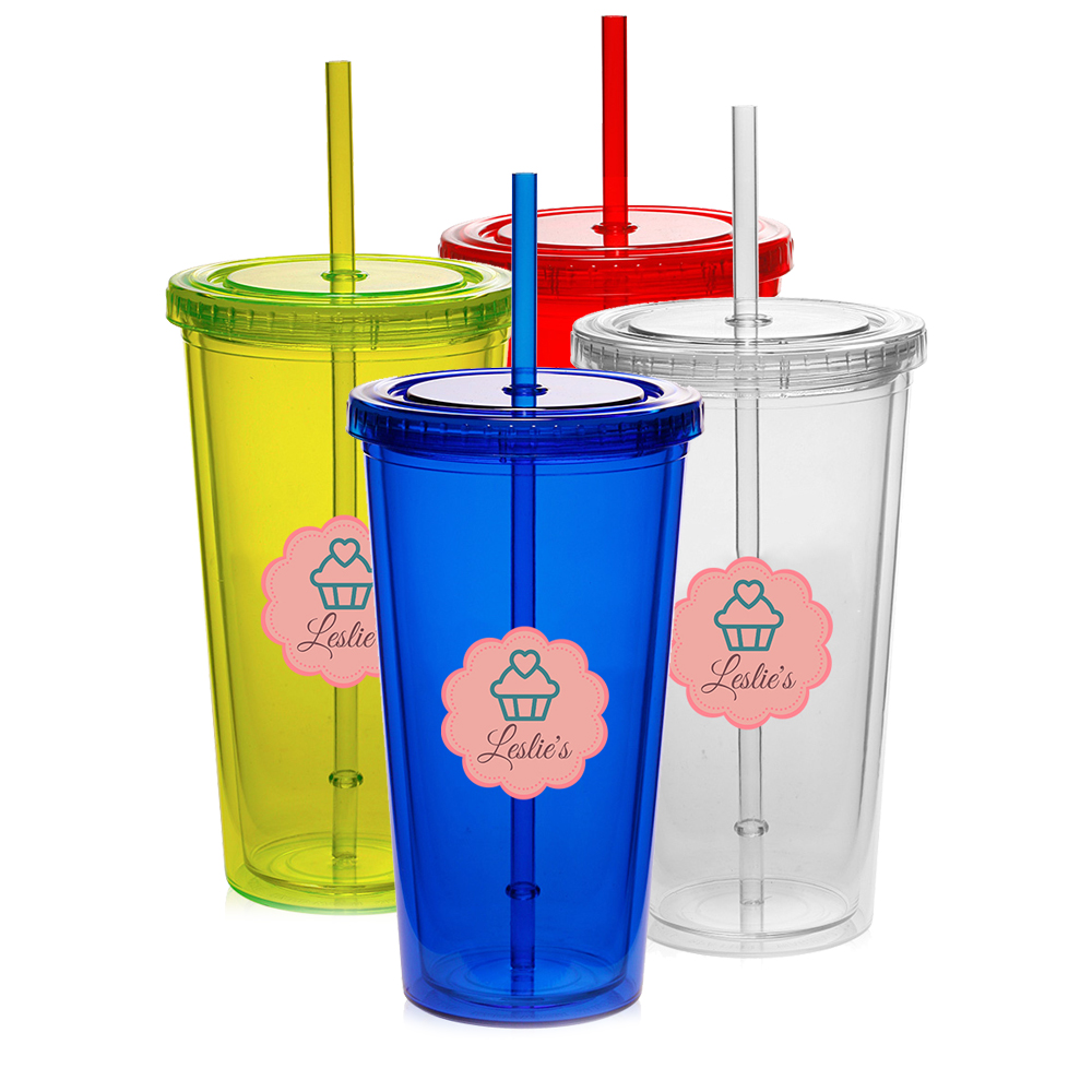 Custom Double Wall Acrylic Tumblers With Straws - 20 oz