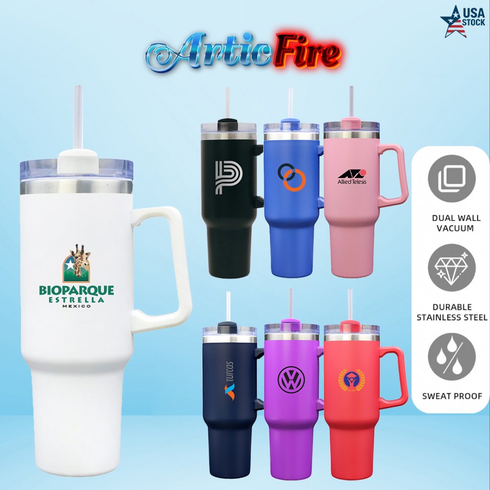 ArticFire Large Capacity 40 oz Travel Tumbler with Handle and Straw with Logo