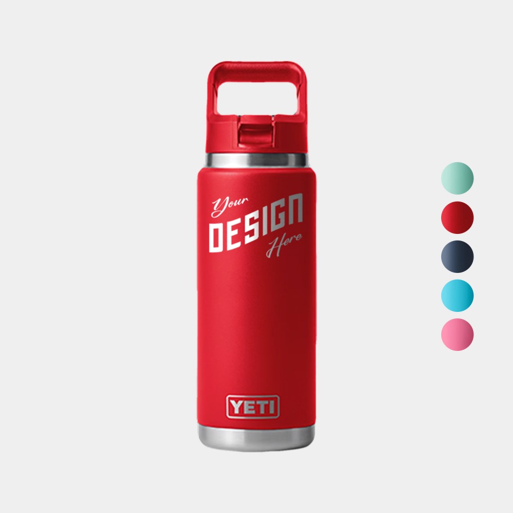Customized 26 Oz YETI Rambler Stainless Steel Insulated Water Bottle w/ Matching Straw Cap
