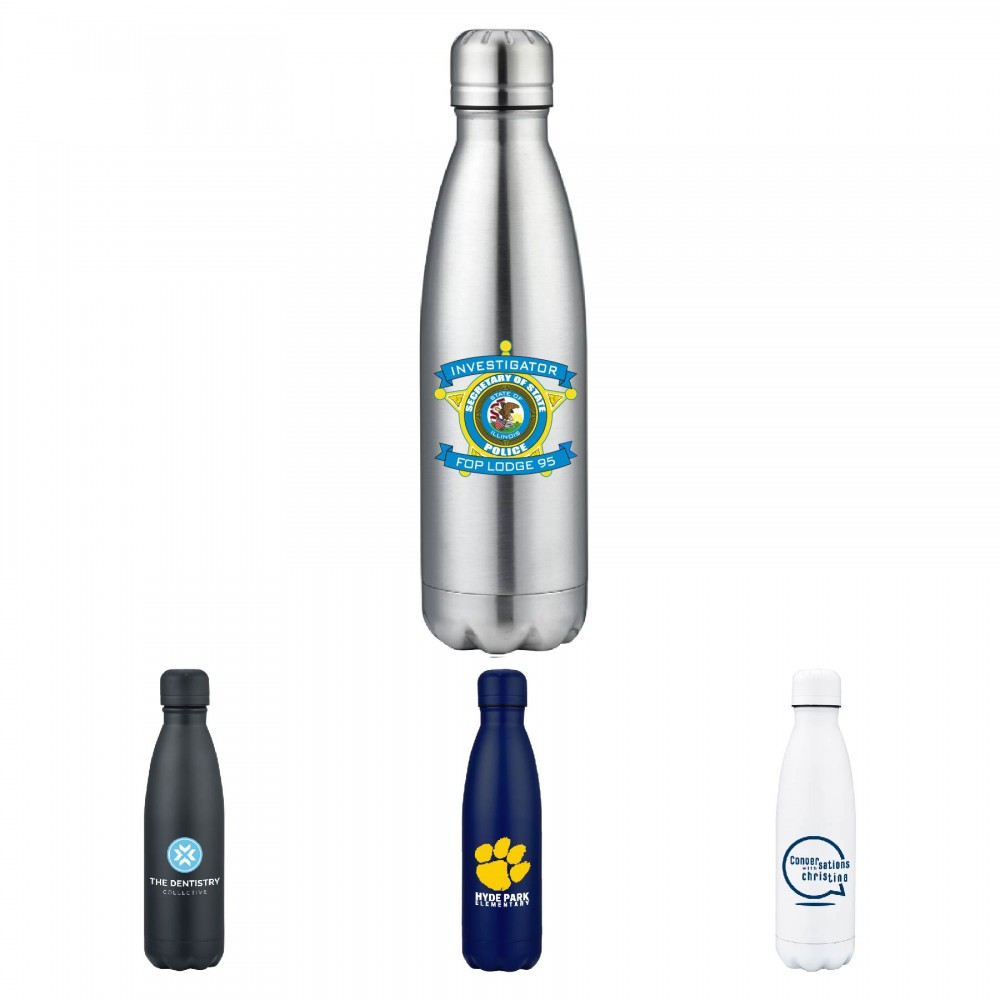 17 oz. Travel Stainless Steel Vacuum Insulated BPA-free Bottle w/ Lid with Logo