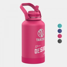 Logo Branded 64 oz Takeya Stainless Steel Insulated Pickle Ball Water Bottle w/ Straw Lid