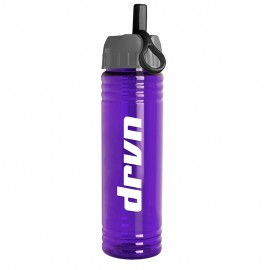 24 Oz. Slim Fit Sports Water Bottle w/Ring Straw Lid with Logo