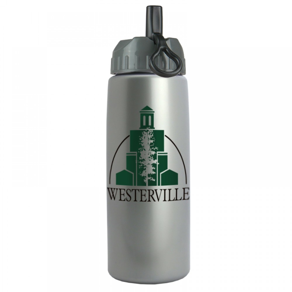 26 Oz. Metallic Flair Sports Bottle w/Ring Straw Lid with Logo