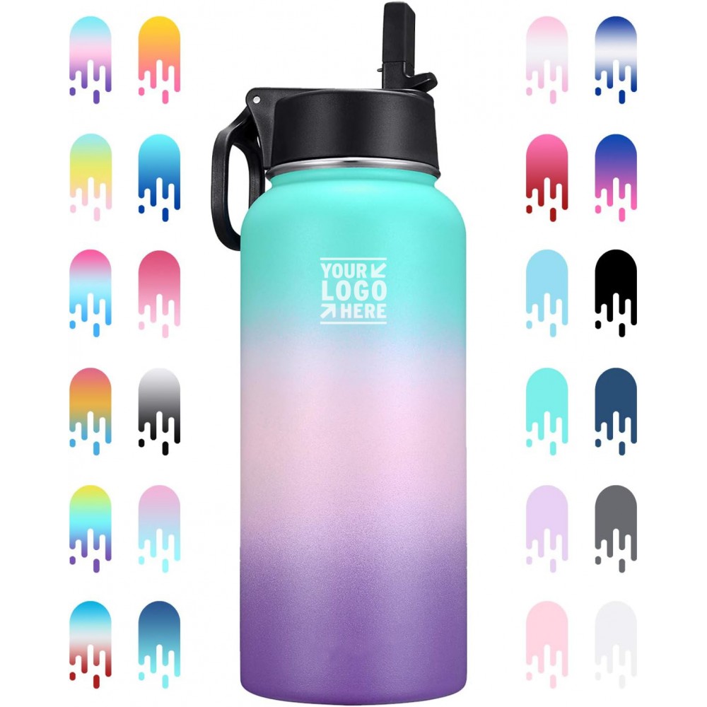 Insulated Water Bottle with New Wide Handle Straw Lid, Wide Mouth Vacuum Insulated 18/8 Stainle with Logo Insulated Water Bottle with New Wide Handle Straw Lid, Wide Mouth Vacuum Insulated 18/8 Stainle with Logo
