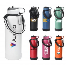 40 oz. Stainless Steel Vacuum Insulated Thermos Bottle w/ Lid, Handle, & Built-in Straw with Logo