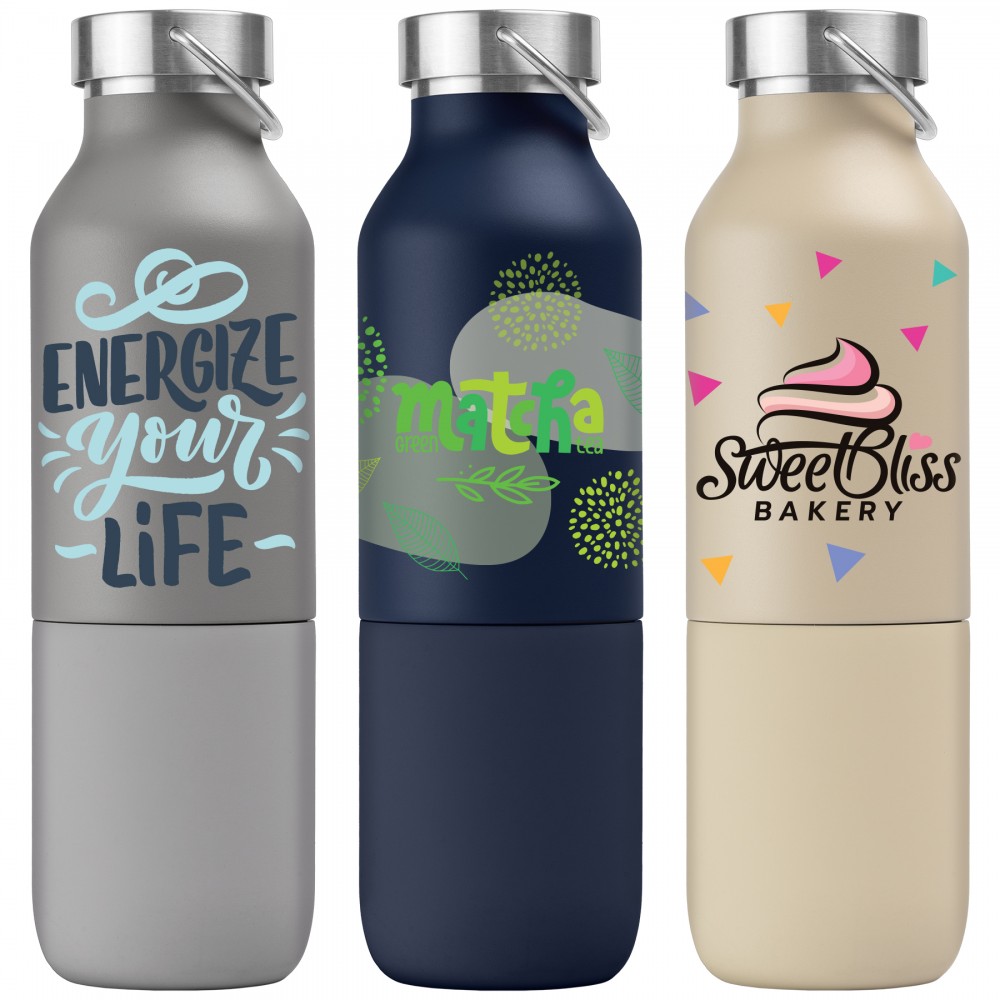Freya Duo 2-in-1 20 oz. Double-Wall Recycled Stainless Steel Bottle with 11 oz. Tumbler - ColorJet with Logo Freya Duo 2-in-1 20 oz. Double-Wall Recycled Stainless Steel Bottle with 11 oz. Tumbler - ColorJet with Logo