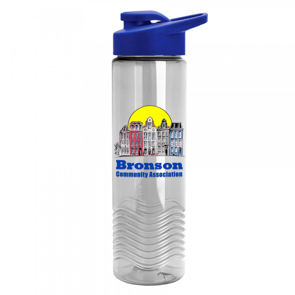 Custom 24 Oz. Transparent Wave Bottle w/Drink-Thru Lid - Digital