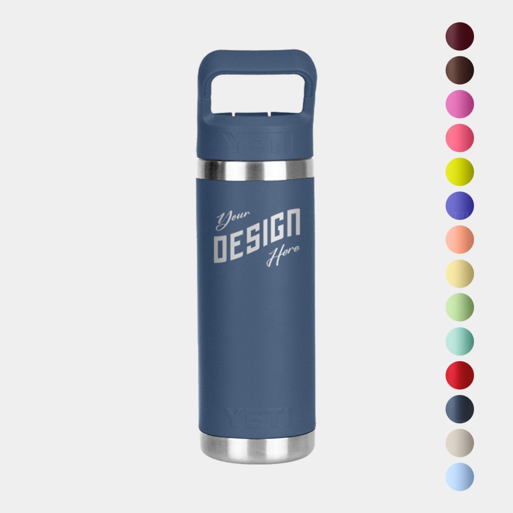 18 Oz YETI Rambler Stainless Steel Insulated Water Bottle w/ Matching Straw Cap with Logo 18 Oz YETI Rambler Stainless Steel Insulated Water Bottle w/ Matching Straw Cap with Logo