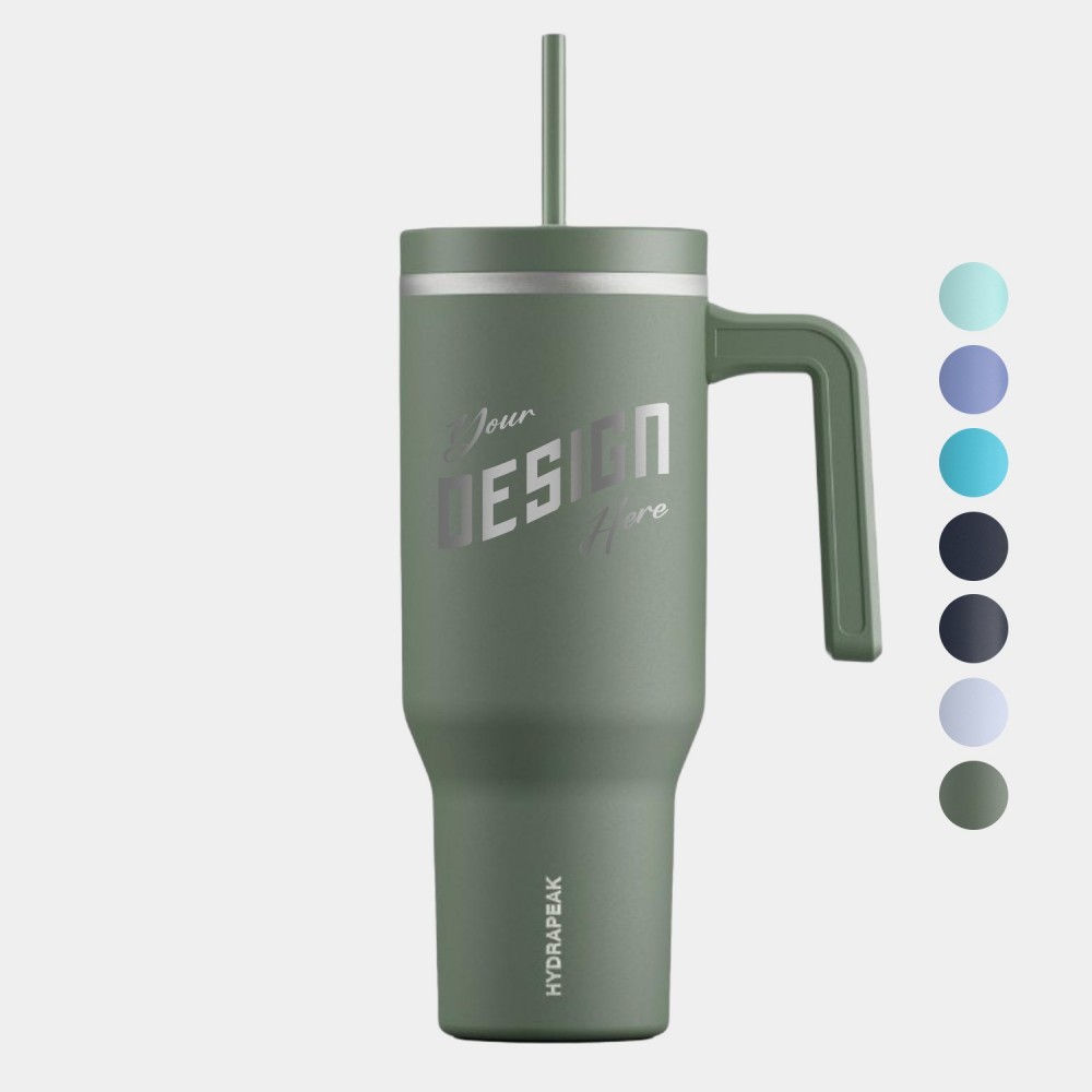 40 oz Hydrapeak Stainless Steel Insulated Tumbler With Handle and Straw Lid with Logo 40 oz Hydrapeak Stainless Steel Insulated Tumbler With Handle and Straw Lid with Logo
