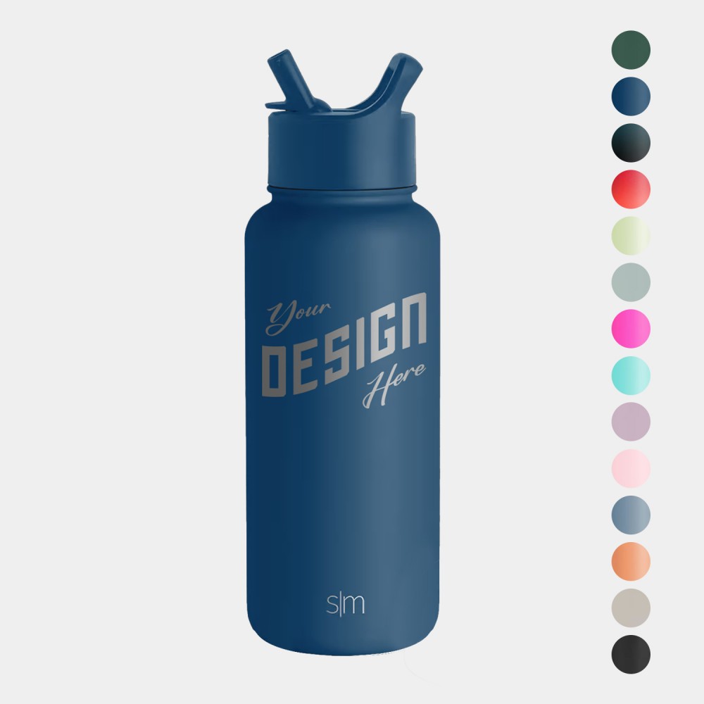 32 oz Simple Modern Stainless Steel Insulated Water Bottle w/ Straw Lid with Logo