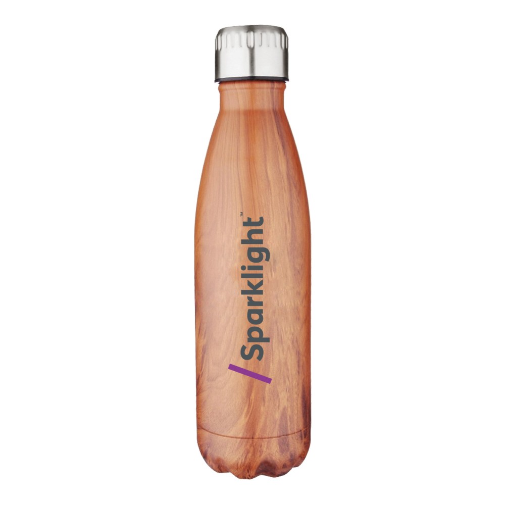 Promotional Promo Revolution - 17 Oz. Dual Wall Vacuum Sealed Water Bottle - Woodgrain Brown