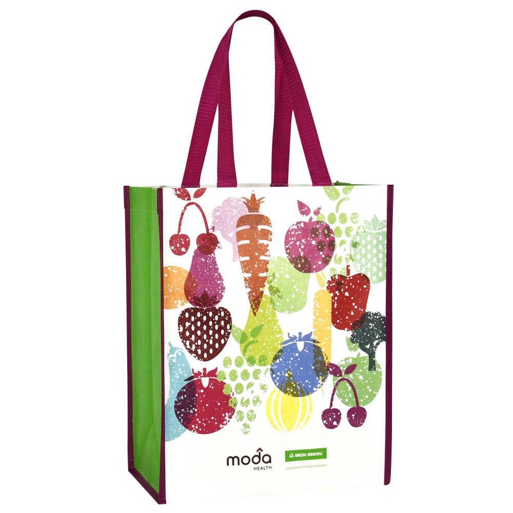 Custom Full-Color Laminated Woven Promotional Grocery Bag 12"x15"x7" with Logo