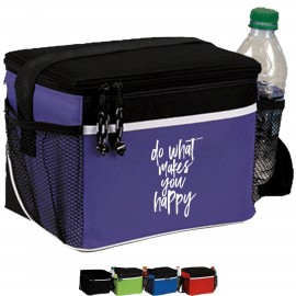 Promotional 600D Frosted Insulated 6 Pack Cooler Bag w/ Front Pocket & 2 Side Mesh (8.5" x 7" x 6")