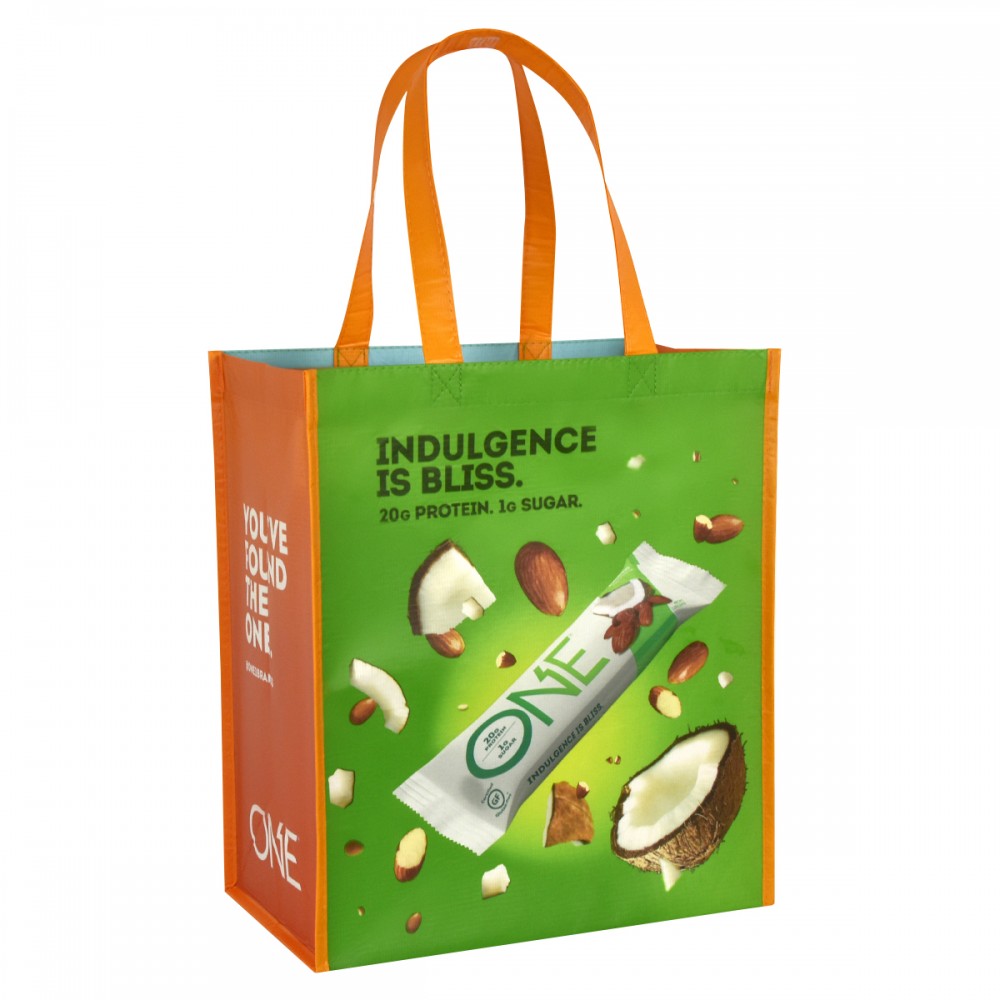 Custom Full-Color Laminated RPET (recycled from plastic bottles)Tote Bag 13"x15"x8" with Logo Custom Full-Color Laminated RPET (recycled from plastic bottles)Tote Bag 13"x15"x8" with Logo
