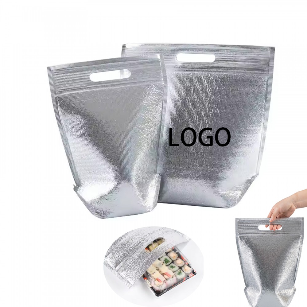 Logo Branded Insulated Easy Zip Lock Resealable Aluminum Bag lunch cooler bag with holder