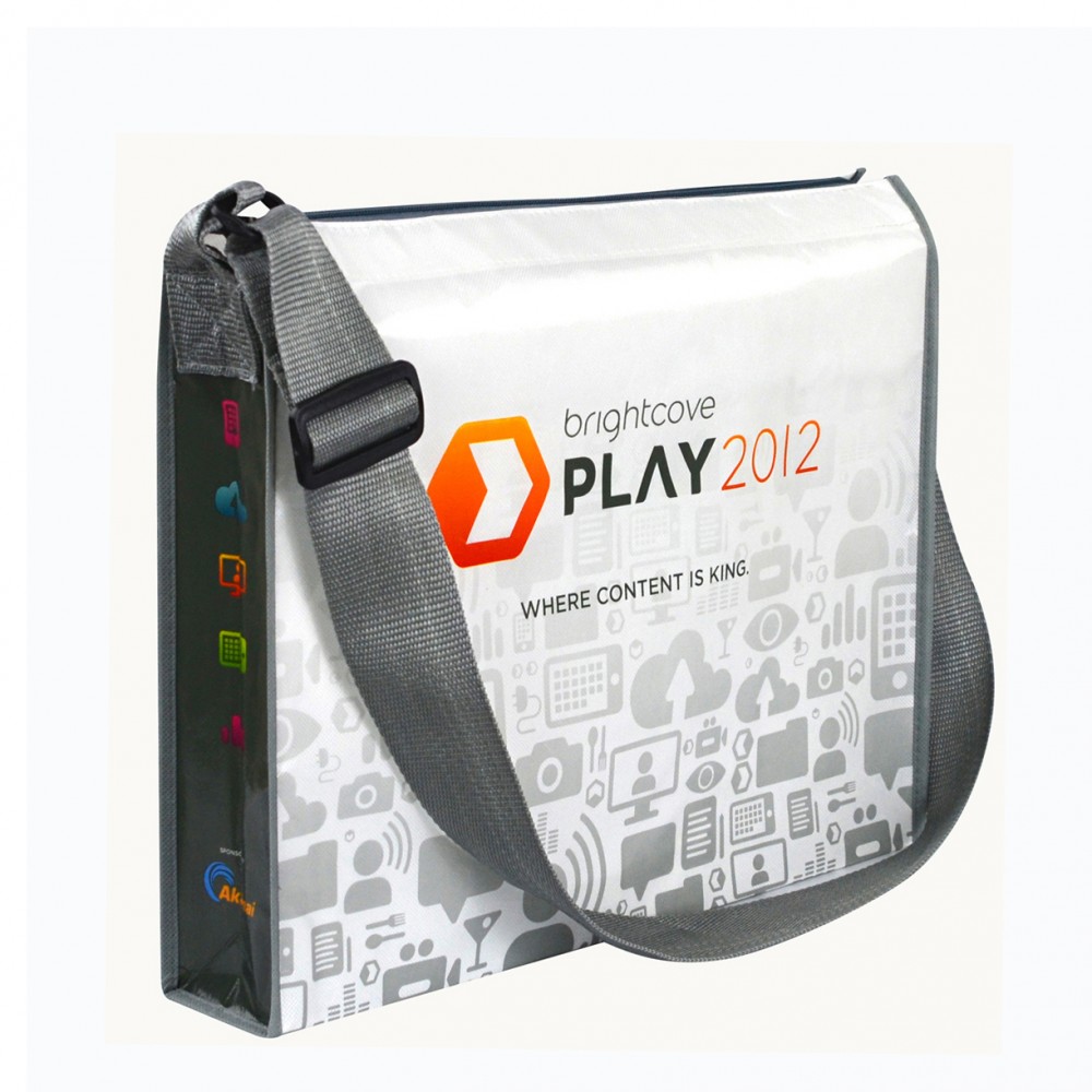 Customized Custom Laminated Non-Woven Trade Show Messenger Bag W/Zipper Closure 16"x13"x3" Customized Custom Laminated Non-Woven Trade Show Messenger Bag W/Zipper Closure 16"x13"x3"