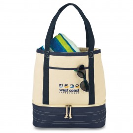 Custom Coastal Cotton Insulated Tote - Navy Blue-Natural