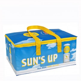 Custom 145g Laminated Woven Insulated Can Cooler Bag w/ 3-Side Zipper Closure 14.5"x6.25"x10" with Logo  Custom 145g Laminated Woven Insulated Can Cooler Bag w/ 3-Side Zipper Closure 14.5"x6.25"x10" with Logo