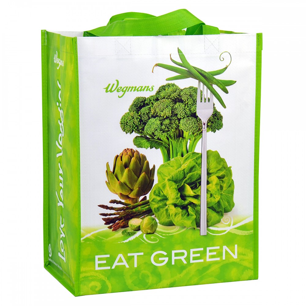Logo Branded Custom Full-Color 145g Laminated Woven Promotional Grocery Bag 12"x15"x7""