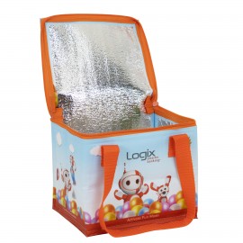 Promotional Custom Full-Color 145g Laminated Woven Insulated 6-Can Cooler Bag 8"x6.5"x6.75"  Promotional Custom Full-Color 145g Laminated Woven Insulated 6-Can Cooler Bag 8"x6.5"x6.75"