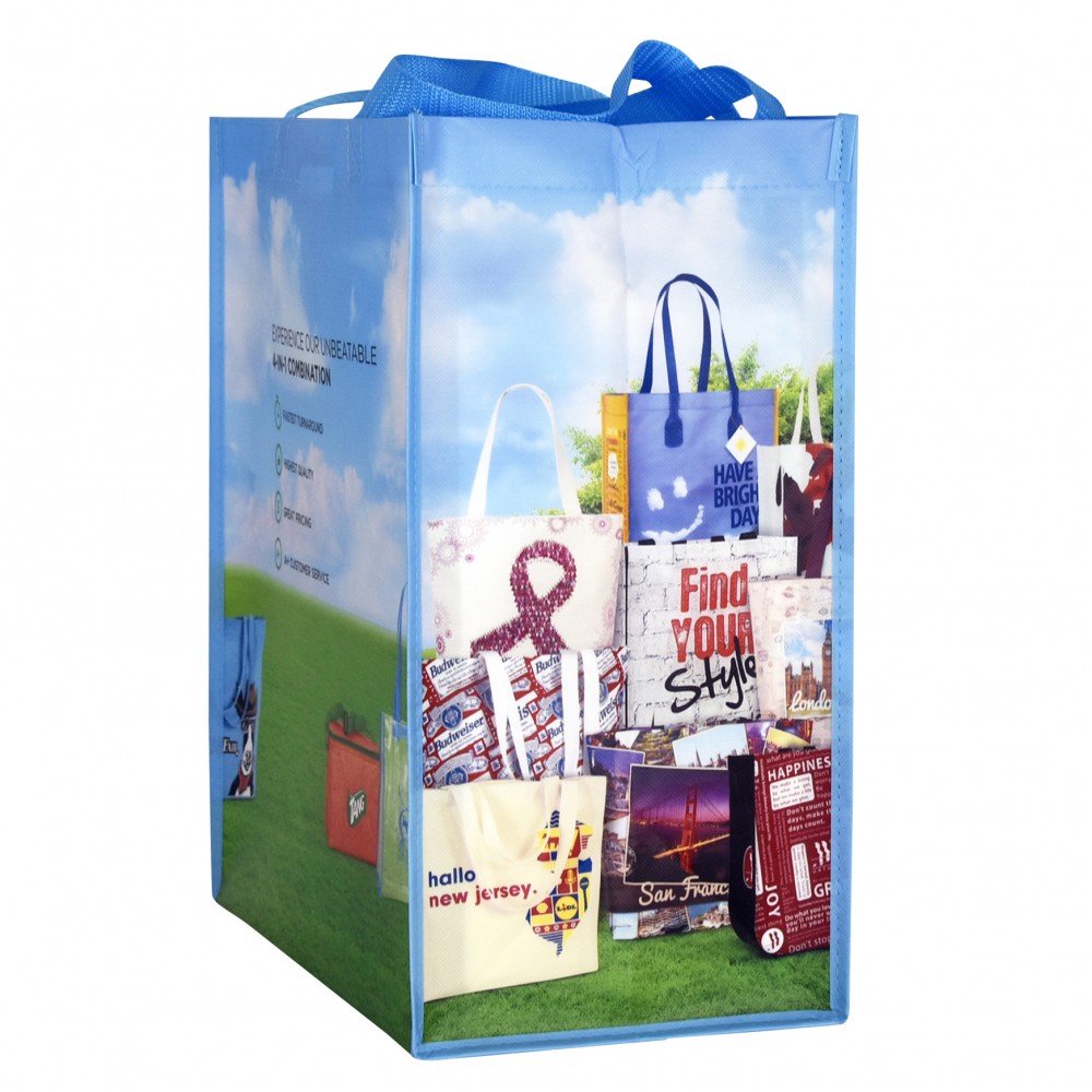 Promotional Top Quality Full-Color Eco-Friendly 135g Laminated Non-Woven Tote Bag 13"x15"x8"
