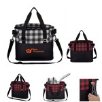Logo Branded Embroidered Buffalo Plaid Insulated Cooler Bag