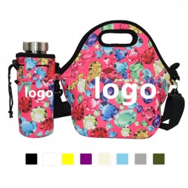 Customized Neoprene Lunch Cooler Tote With Optional Bottle Cooler
