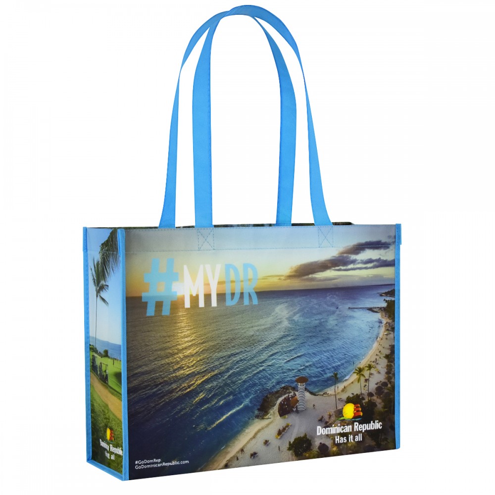 Custom Full-Color Laminated Non-Woven Promotional Tote Bag 15"x11.5"x5" with Logo