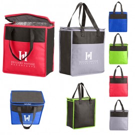 Two-Tone Flat Top Insulated Non-Woven Grocery Tote with Logo