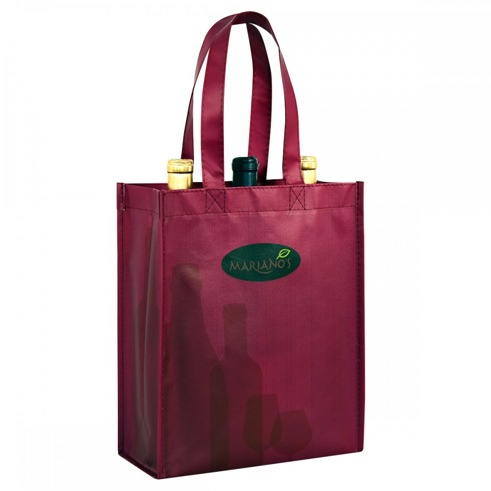 Promotional Custom 120g Laminated Non-Woven 3-Bottle Wine Tote 9.5"x12"x4.75"