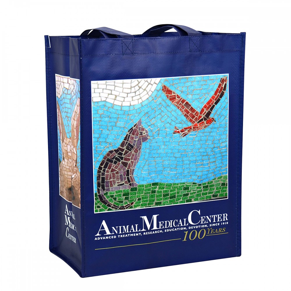 Custom Full-Color Laminated Woven Promotional Tote BagÂ 12"x15"x7" with Logo