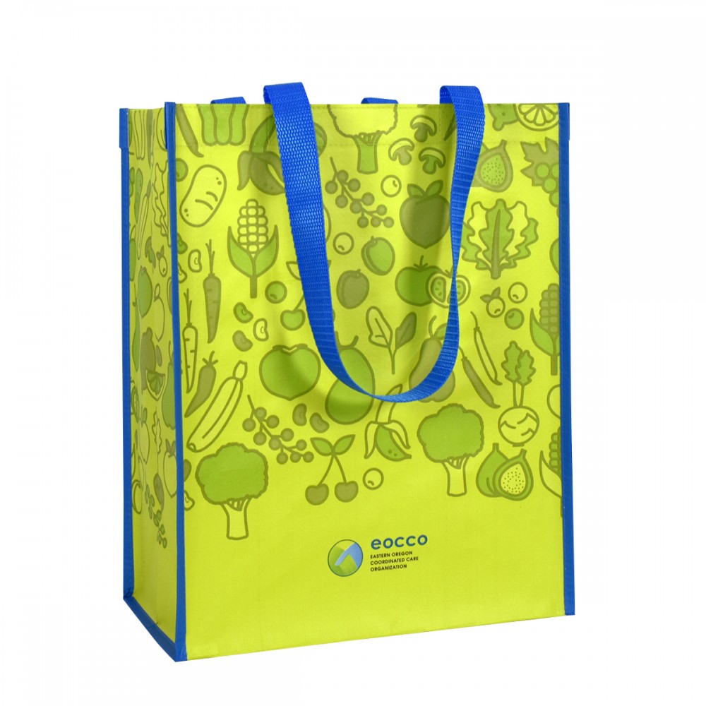 Custom Full-Color Laminated Woven Promotional Tote Bag 12"x15"x7" with Logo
