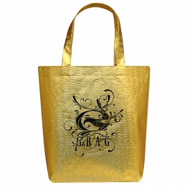 Textured Laminated Metallic Gold Tote Bag 12"x13"x4 with Logo  Textured Laminated Metallic Gold Tote Bag 12"x13"x4 with Logo